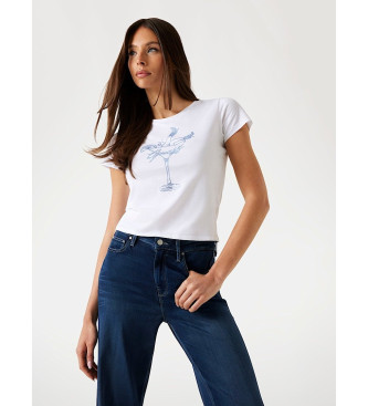 Guess para mujer. W5YI31K9RM1 Camiseta con logotipo strass blanco (S), Casual, Sintético, Manga corta