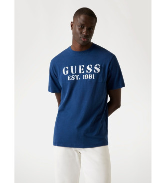 Guess para hombre. M5YI63KCY30 Camiseta de mezcla de lino con logotipo azul (S), Casual, Poliéster, Manga corta