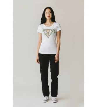 Guess para mujer. W6GI12K3027 Camiseta Flower Triangle blanco (L), Casual, Algodón, Manga corta