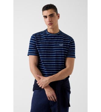 Para hombre. M6GI12K2993 Camiseta a rayas marino (S), Casual, Algodón, Manga corta