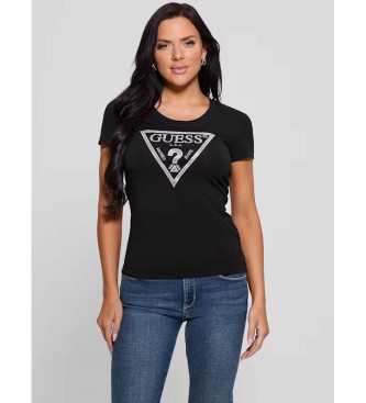 Guess Per Donna. W5RI11J1314 T-Shirt Nera Con Logo Lucido (L), Nero, Casual, Cotone, Manica Corta