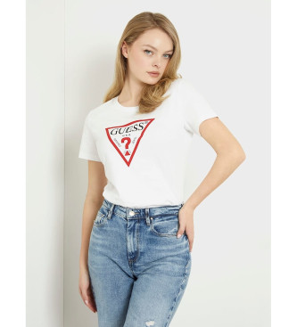 Guess para mujer. W1YI1BI3Z14 Camiseta logotipo triángulo blanco (S), Casual, Algodón, Manga corta