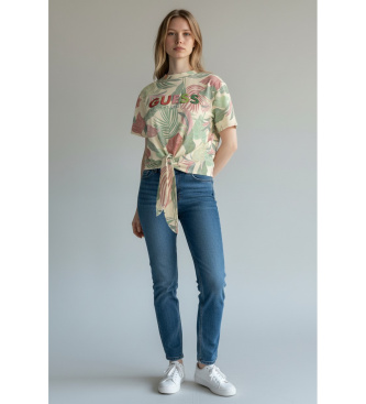 Guess para mujer. W6GI09K3024 Camiseta Script Crop multicolor (M), Casual, Algodón, Manga corta