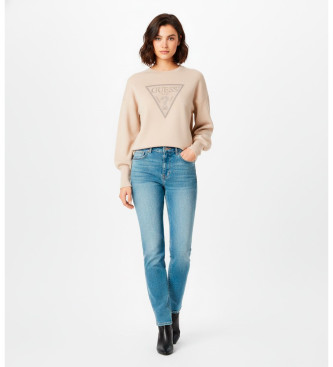 Guess para mujer. W5YQ04KC8I0 Sudadera con logotipo triángulo beige (XL), Casual, Sintético