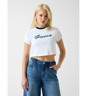 Guess para mujer. W6GI31K3224 Crop Top logotipo blanco (S), Casual, Algodón, Manga corta
