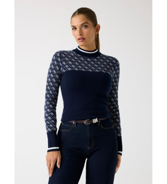 Guess para mujer. W5BR24Z3JD2 Jersey de mezcla de lana con logotipo azul (S), Negro, Viscosa