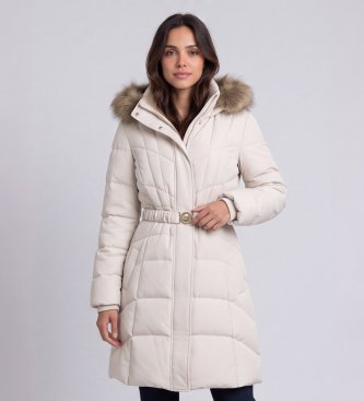 Guess Donna Bianco Per W6bl37w4085 Piumino Lungo Medio (L), Casual, Poliestere