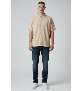 Guess para hombre. M6GP09K3078 Polo Yarn Dyed Waffle beige verdoso (L), Casual, Poliéster, Manga corta