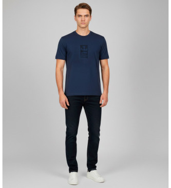 Guess para hombre. M5YI67KBW41 Camiseta con aplicación grande en la espalda azul (S), Casual, Poliéster, Manga corta