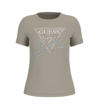Guess para mujer. W5YI40I3Z14 Camiseta Triangulo con perlas verde (L), Casual, Piel, Manga corta