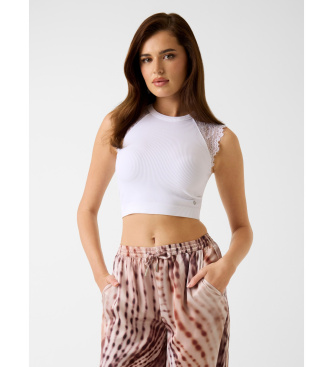 Guess para mujer. W6GZ01Z0606 Top de punto de encaje blanco (M), Casual, Poliamida, Sin mangas / Tirantes