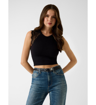 Guess para mujer. W6GZ01Z0606 Top de punto de encaje negro (XS), Casual, Poliamida, Sin mangas / Tirantes