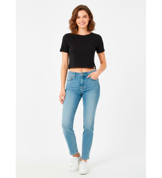 Guess para mujer. W5YP14KAQL2 Top Prisca negro (M), Casual, Algodón, Manga corta