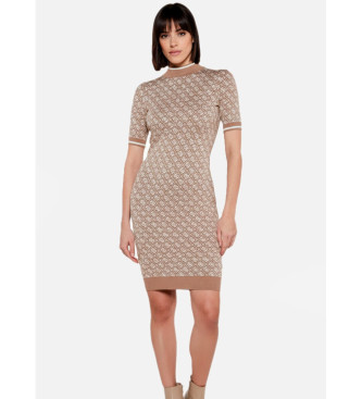 Guess para mujer. W3YK39Z37K0 Vestido midi de punto con logotipo 4G beige (L), Casual, Viscosa, Manga corta