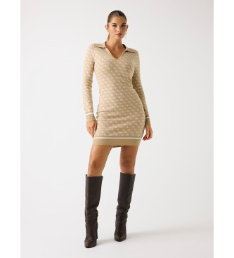 Guess para mujer. W5BK25Z3JD2 Vestido mini de mezcla de lana con logotipo negro (M), Beige, Clásico, Manga larga