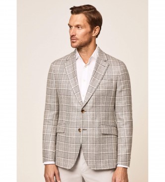 Hackett London para hombre. HM443166 Americana Lino Cheque gris (40/32), Casual, Fiesta, Lana, Clásico, Manga larga
