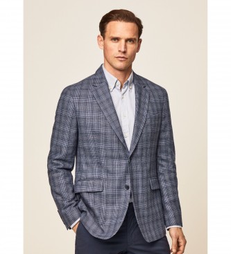 Hackett London para hombre. HM443177 Americana Principe Gales azul (40/32), Casual, Seda, Manga larga