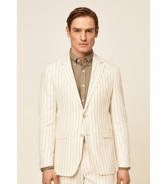 Hackett London para hombre. HM443184 Americana Raya de Verano blanco roto (42/32), Casual, Fiesta, Lino, Manga larga