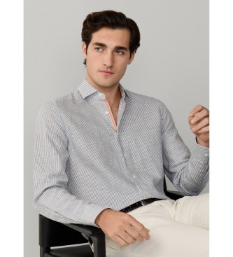 Hackett London för män. HM3010615 Bengalisk grön skjorta (XL), Lino, Klassisk, Lång ärm