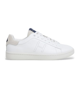 Hackett London para hombre. HMS21457 Zapatillas de piel Bond Minimal blanco (45), Plano, Cordones, Casual