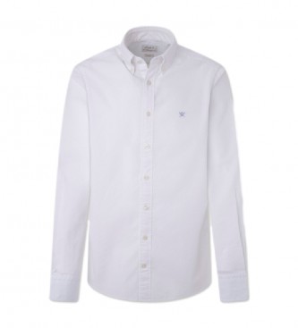 Hackett Londonvoor mannen. HM309621 Garment geverfd overhemd wit (M), Casual, Feest, Katoen, Klassiek, Lange mouwen