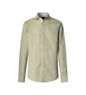 Hackett London para hombre. HM3010660 Camisa Lino verde (S), Casual, Clásico, Manga larga