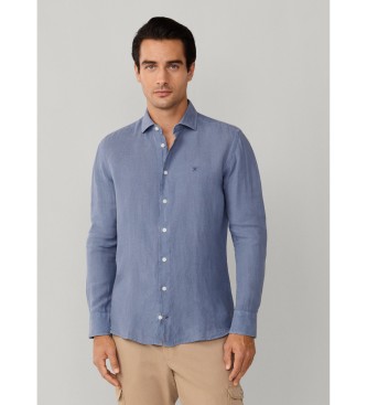 Hackett London para hombre. HM3010636 Camisa Lino Kent azul (M), Casual, Manga larga