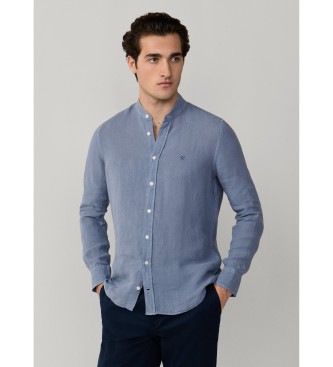 Hackett London para hombre. HM3010632 Camisa Porter azul (M), Casual, Lino, Manga larga
