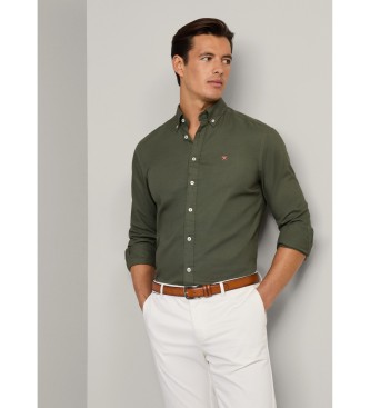 Hackett London para hombre. HM3010263 Camisa fit slim Oxford verde oscuro (L), Casual, Algodón, Manga larga