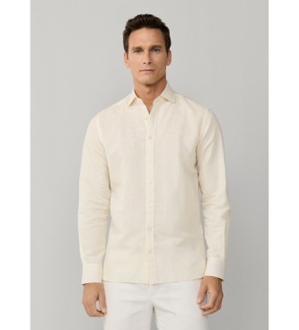 Hackett London para hombre. HM3010691 Camisa Bengal amarillo (L), Casual, Lino, Clásico, Manga larga