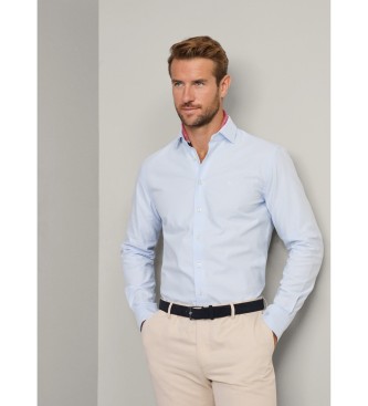 Hackett London para hombre. HM3010254 Camisa fit slim texture azul (S), Casual, Algodón, Manga larga