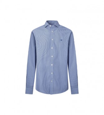 Hackett London para hombre. HM309376 Camisa Rayas Benagala Slim azul (XL), Casual, Manga larga, Algodón Orgánico, Sostenible