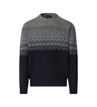 Hackett London para hombre. HM7000061 Jersey Fairisle Crew azul, gris (S), Casual, Lana