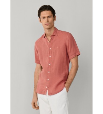 Hackett London para hombre. HM3010633 Camisa Gmd Lino rojo anaranjado (M), Casual, Manga corta