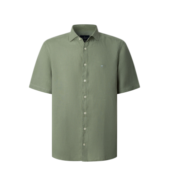 Hackett London para hombre. HM3010633 Camisa Linen verde (M), Casual, Lino, Manga corta