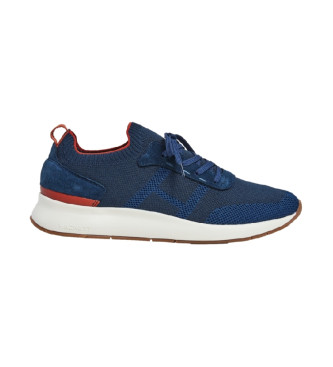 Hackett London para hombre. HMS21388 Zapatillas de piel H-Runner Globe azul (44), Plano, Cordones, Casual