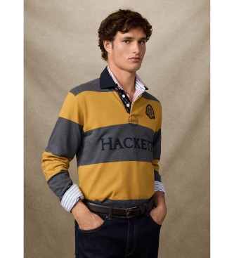 Hackett London para hombre. HM5700004 Polo Heritage Crest Stripe amarillo (S), Casual, Algodón, Manga larga