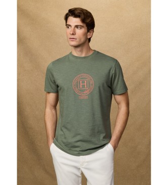 Hackett London para hombre. HM5000087 Camiseta Heritage Text verde (S), Casual, Algodón, Manga corta