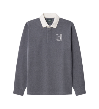 Hackett London para hombre. HM570841 Polo Heritage Rugby gris (M), Algodón, Clásico, Manga larga