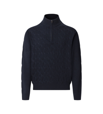 Hackett London para hombre. HM7000080 Jersey Lambswool Cable Hzip marino (M), Lana, Clásico