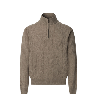Hackett London para hombre. HM7000080 Jersey Lambswool Cable Hzip taupe (XL), Algodón, Clásico