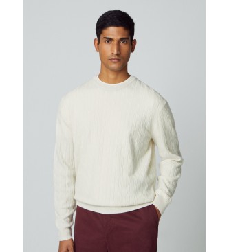 Hackett London para hombre. HM703026 Jersey Lambwool cable Crew blanco (XL), Casual, Lana, Clásico, Manga larga