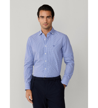 Hackett London för män. HM3010538 City Gingham skjorta blå (XXL), Casual, Parti, Bomull, Klassisk, Lång ärm