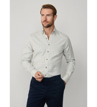 Hackett London für Herren. HM3010425 Tattersall Flanell-Karohemd in klassischer Passform Weiß (L), Lässig, Grün, Baumwolle, Langarm