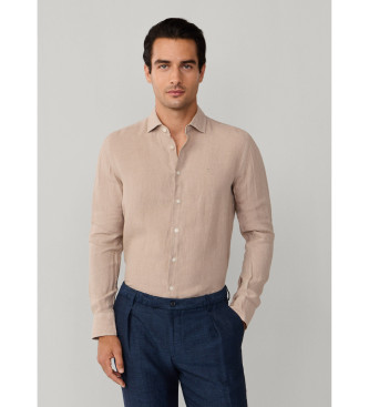 Hackett Londonvoor mannen. HM3010636 Linnen overhemd geverfd linnen getailleerd beige (XL), Casual, Vlas, Lange mouwen