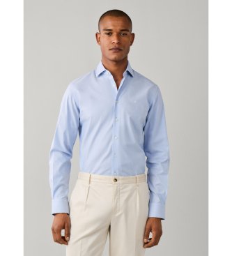 Hackett London para hombre. HM3010753 Camisa texturizada sólida fit tailored azul (L), Casual, Algodón, Clásico, Manga larga
