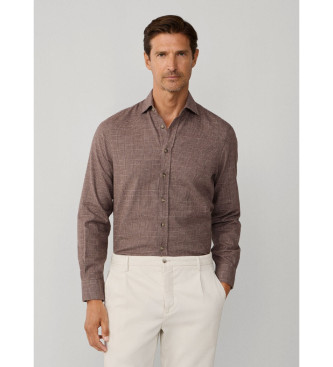 Hackett London para hombre. HM3010429 Camisa glencheck spazzolata fit classico beige (L), Casual, Algodón, Manga larga