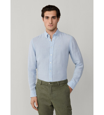 Hackett London para hombre. HM3010635 Camisa lino fit tailored azul (L), Casual, Manga larga