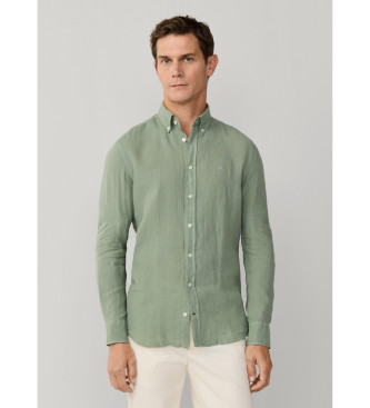 Hackett London para hombre. HM3010635 Camisa lino fit tailored verde (M), Casual, Manga larga