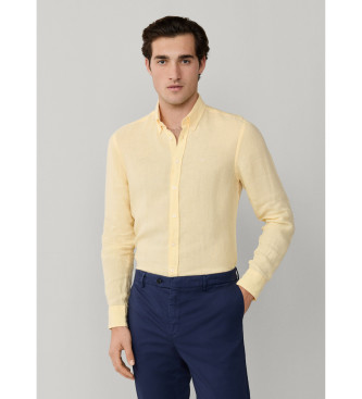 Hackett Londonvoor mannen. HM3010635 Linnen overhemd geverfd linnen getailleerd geel (L), Casual, Vlas, Lange mouwen